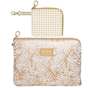 Lilly Pulitzer Tech Pouch Set & Small Zip Pouch in Gold Metallic Bon Vivants